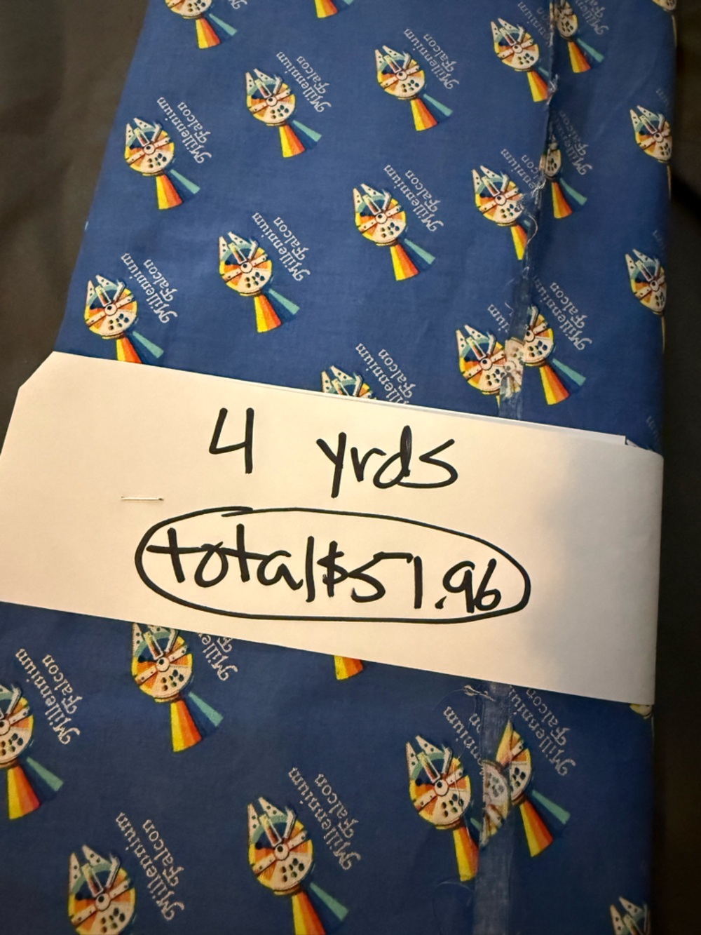 Star Wars Blue Millennium Falcon Rainbow Icon Cotton Fabric